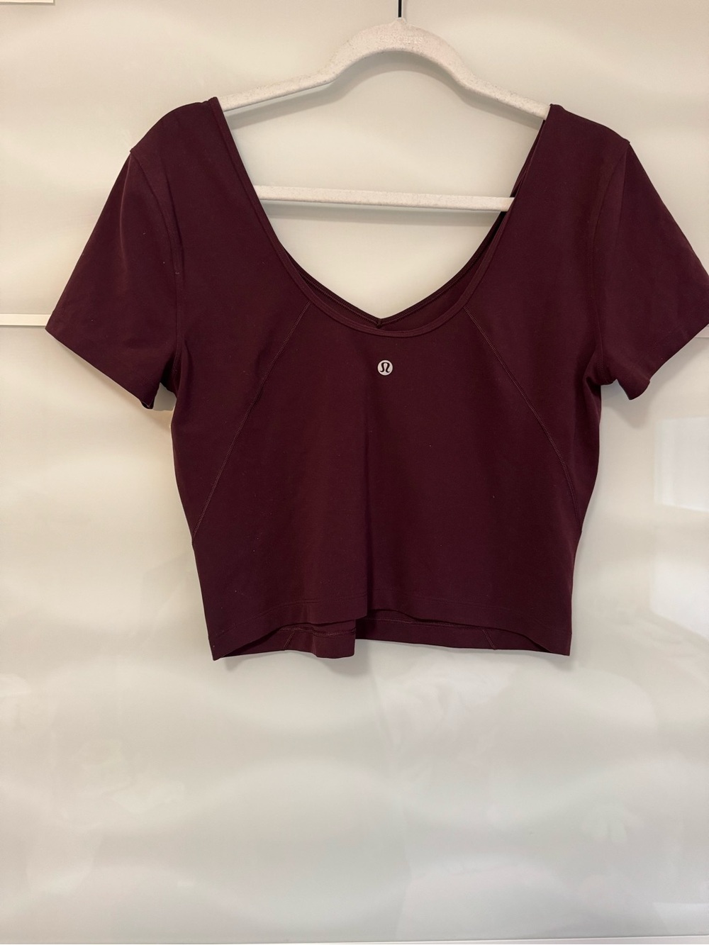NWOT Lululemon align cropped tshirt vneck burgundy red maroon size 12 top L - Picture 4 of 6
